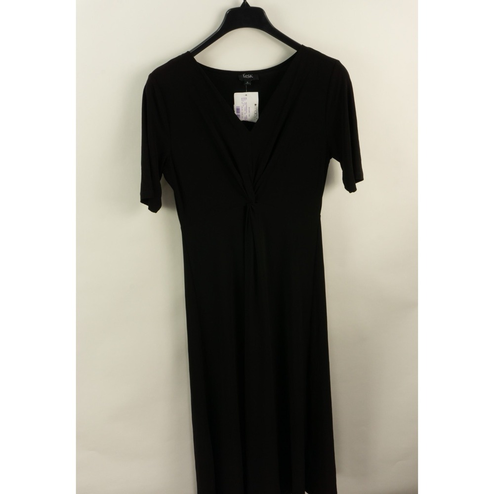 MSX Black Gathered Pleated Short Sleeve Midi Dress‎ Black Jersey Women's Size M